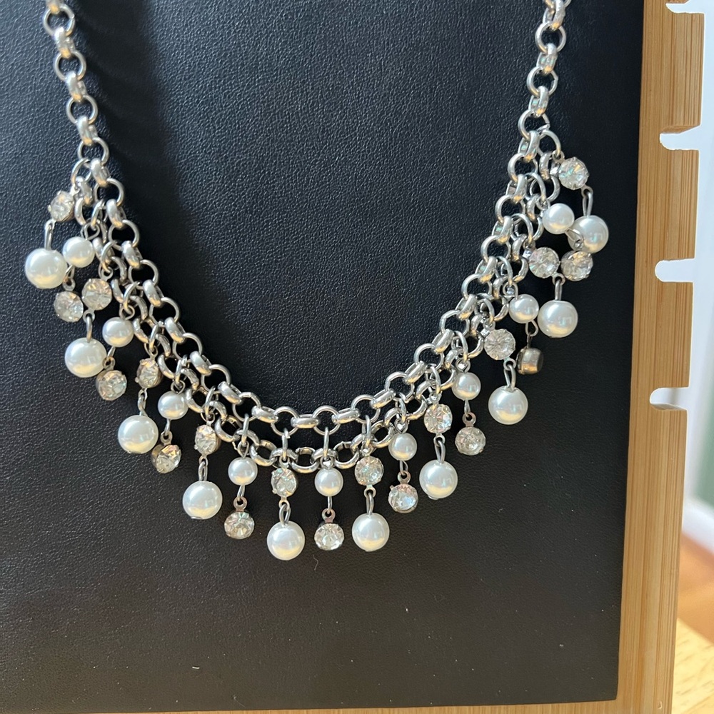 Silver and White Cascading Fringe Necklace